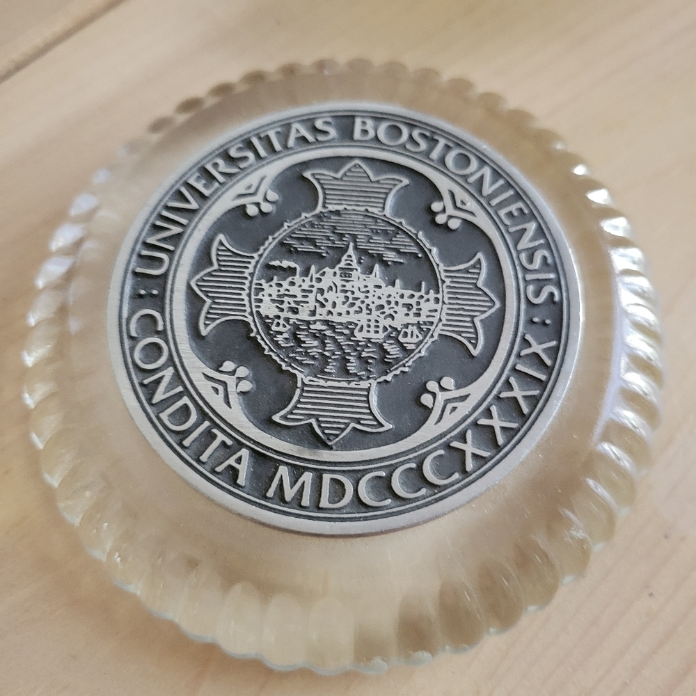 Boston University Clear Glass and Pewter Paperweight